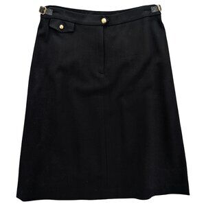 Vtg Lauren Ralph Lauren Wool Blend Skirt Solid Black A Line Kneed Length Size 6P